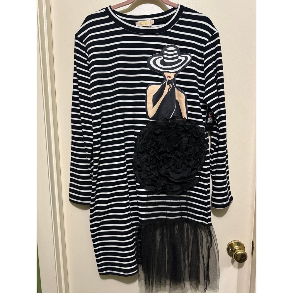 YATIVI TRENDSETTER B/W STRIPE  DRESS NWT LARGE